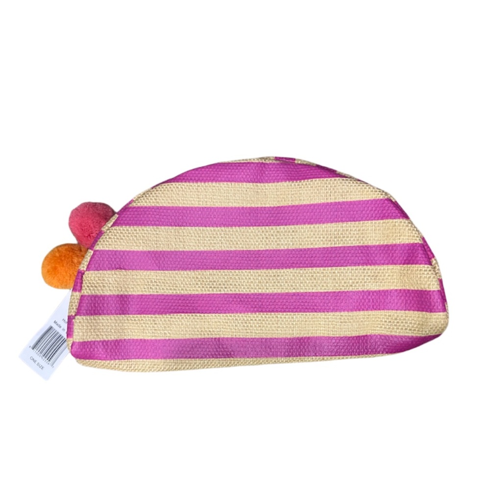 Saks Fifth Avenue Pink and Cream Striped Makeup Pouch